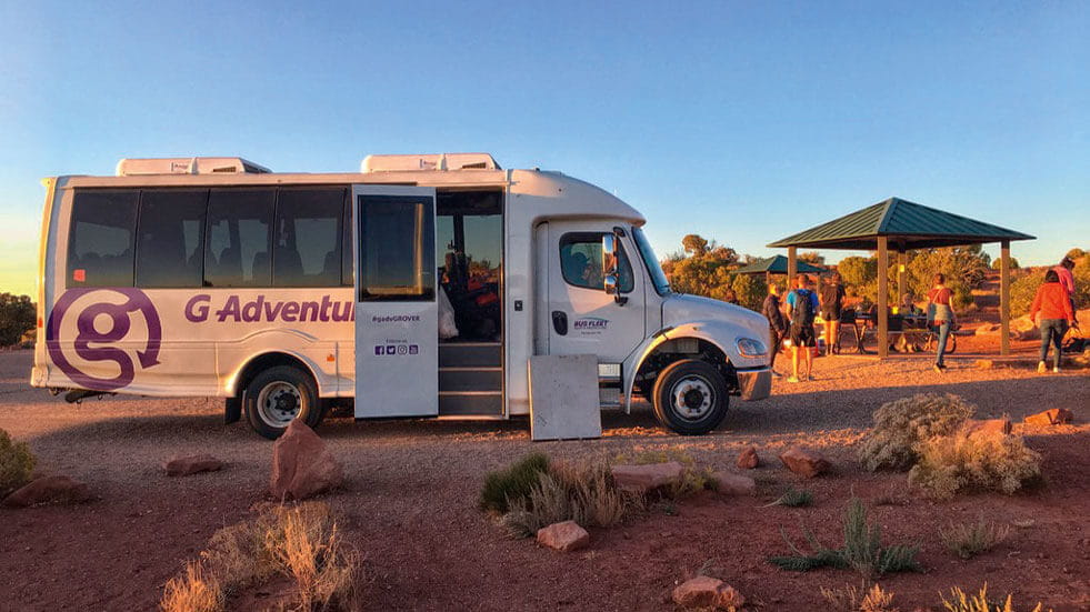 The G Adventures coach that takes travellers around the USA